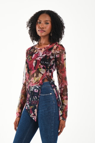 Yırtmaç Detaylı Tül Bluz Pembe