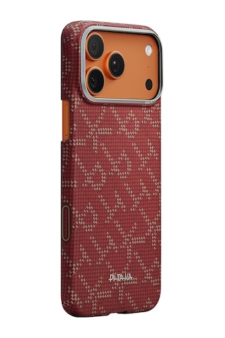 Apple Uyumlu iPhone 17 Pro  Kılıf M-safeli Aramid Fiber Pitaka Tactile Woven Monogram Serisi Kapak Kırmızı Kırmızı