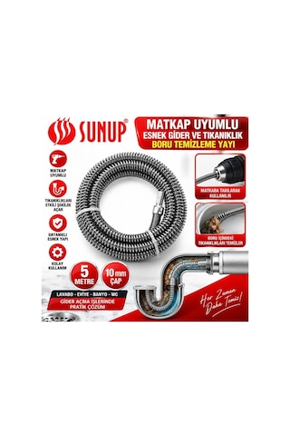 Sn-38809 5 Metre 10 Mm Matkap Uyumlu Esnek Gider Tıkanıklık Boru Temizleme Yayı Belirtilmemis