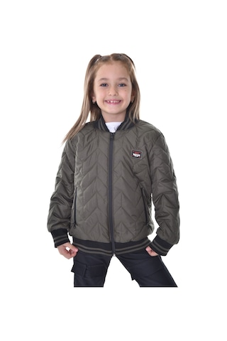 Kız Çocuk Haki Kolej Yaka İçi Astarlı Su Ve Rüzgar Geçirmez Fermuarlı Cep Mont Ceket Haki