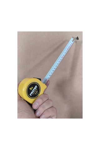 5 Metre X 25 Mm Sert Abs Plastik Metal Şerit Metre Sarı Renk Fren Düğmeli Silikon Kuşaklı 5 M