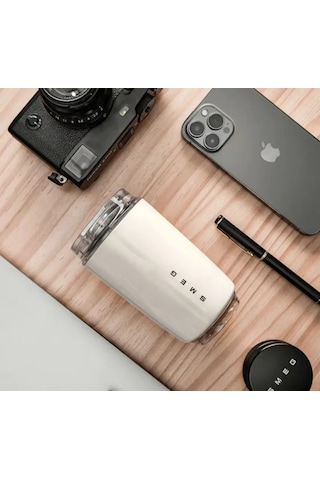 Lemestar Smeg Çift Cidarlı Vakumlu Paslanmaz Çelik Kahve Termosu, 320 Ml, Kapaklı Beyaz Sarı