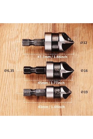 Teltree Ahşap Ve Yumuşak Malzemeler İçin 90 Derece Kesici, 5 Telli, 1/4 İnç Altıgen Saplı, Hızlı Talaş Atımı, 12-16-19 Mm, Siyah Köşe Oluşturucu Aleti