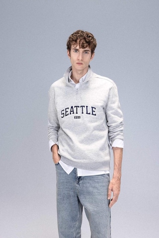 DeFacto Relax Fit Fermuarlı Dik Yaka Baskılı Kalın Sweatshirt D2168AX24AUGR389 Gri