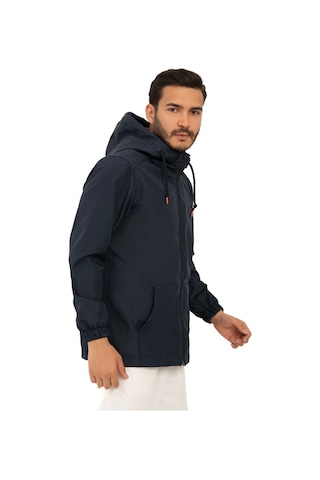Riverstorm Erkek Lacivert İçi Astarlı Kanguru Cepli Su Ve Rüzgar Geçirmez Kapüşonlu Cepli Yağmurluk Lacivert