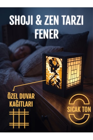 Serie Lumina Shoji Masa Ve Gece Lambası - Geyşa Figürlü Klasik Zen Kafes Japon Feneri Sıcak Led Ambiyans Işığı Siyah
