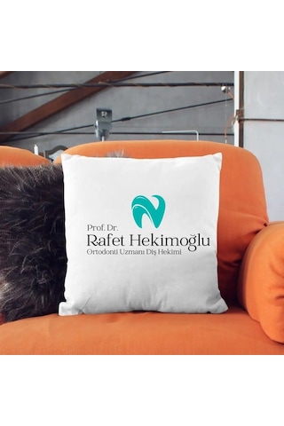 Diş Hekimlerine Özel Saten Yastık Kılıfı 50x50 Cm İsme Özel Diş Hekimi Temalı Dekoratif Kırlent Kılıfı İçi Boş Beyaz