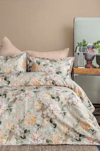 Dolce %60 Tencel Lyocell %40 Pamuk Dijital Saten Çift Kişilik Nevresim Takımı Krem