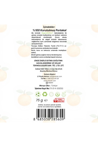 Nezuk Güneş Enerjisi İle Kurutulmuş Doğal Portakal-pet 75 G