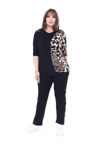 Melsay Butik Siyah Truvakar Kol Yarım Kaplan Garnili Viskon Büyük Beden Takım Siyah