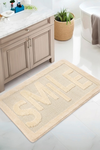 Doğal Kaymaz Taban Banyo Paspas Uzun Ömürlü Yumuşak Dokulu Su Emici Yıkanabilir Smile 60x100 Krem