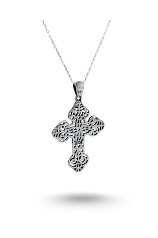925 Ayar Gümüş Geleneksel Ermeni Haç Budded Cross Tasarım Uzun 55 Cm Kolye Gümüş