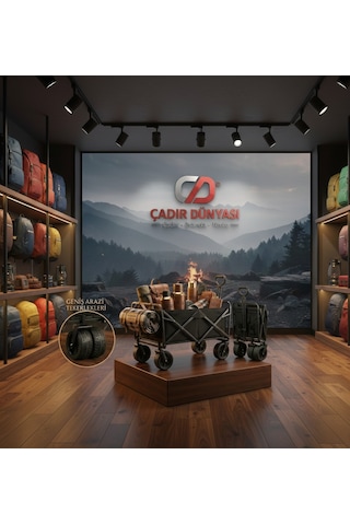 Çadır Dünyası Elite Series Katlanır Kamp Ve Plaj Vagonu - 100 Kg Kapasiteli, Büyük Tekerlekli Siyah Taşıma Arabası Çok Renkli