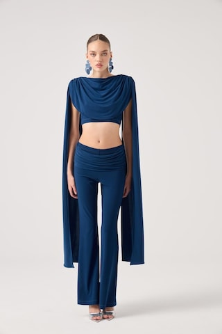 Holly Lolly Şal Detaylı Bluz Ve İspanyol Pantolonlu Finley Takım Mavi
