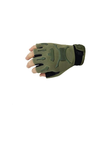 Single Sword Yarım Parmak Taktik Bisiklet Motosiklet Eldiveni  Haki