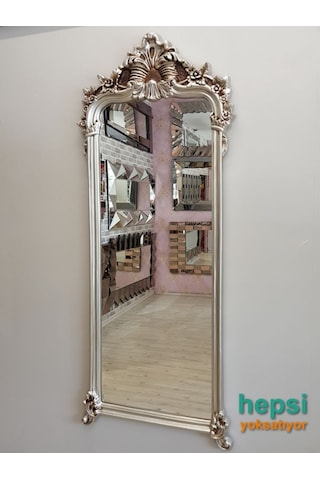 Vintage Madam Model Gümüş Renk Varaklı Boy Aynası Gümüş