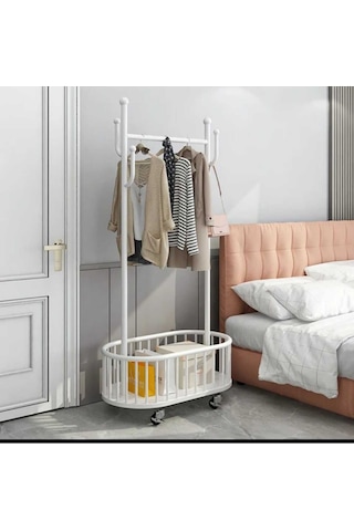 Oval Konfeksiyon Askılığı Beyaz Askılık Ayaklı Askılık Kıyafet Askılığı Tekerlekli 100 Cm 6012-nrm