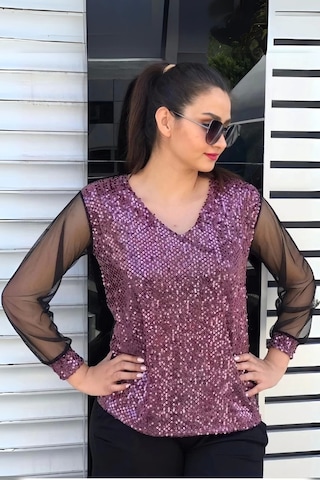 Pullu Kolları Tül Bluz Pembe