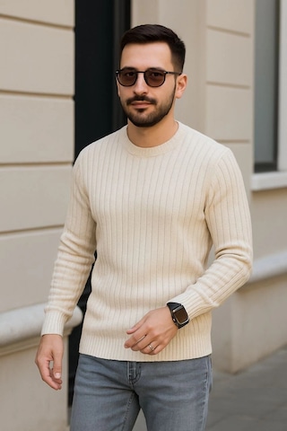 Barlashive Erkek Fitilli Triko Kazak 3 Lü Set Bej Beyaz Siyah Kalın Dokuma Pamuklu Regular Fit Çok Renkli