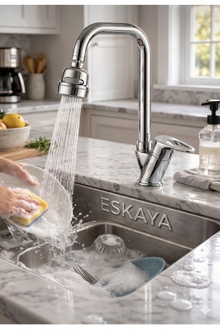 Eskaya 3 Fonksiyon Lu Tasarruflu Sıcak Soğuk Su Girişli Mutfak Eviye Muslugu Beyaz