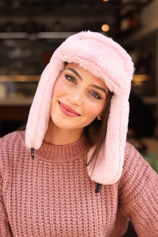 Çıtçıtlı Kürklü Kulaklıklı Peluş Bere Şapka Rkş-03 Pudra Pudra