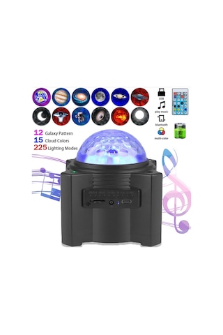 12 Uzay Desenli 15 Bulut Led'li Projeksiyon Lambası, Dahili Müzik Çalar, Led Gökyüzü Gece Lambası, Bluetooth Hoparlör Projeksiyon Lambası, Uzaktan Kumanda, Usb Sahne Yıldız Projeksiyon Lambası Siyah