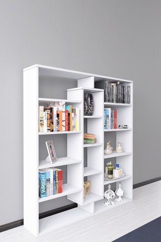 Kiola 14 Bölmeli Dekoratif Açık Tasarım Kitaplık Modern Kitap... Beyaz