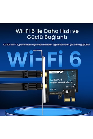 Veggieg Ax1800 Wi-fi 6 Alıcı Ve Bluetooth 5.2 Adaptör 5db Dual Anten Pcıe Wifi Ağ Kartı