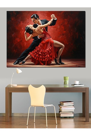 Kırmızı Ve Aşk Temalı Tango Yapan Tutkulu Çift Dekoratif Kanvas - Mdf Ahşap Tablo