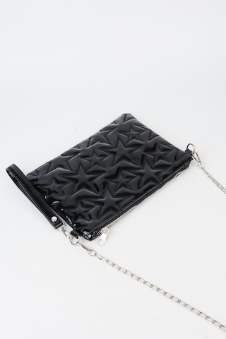 Vivaq Kadın Siyah Yıldız Nakışlı Rugan Deri Bilek Ve Zincir Askılı Portföy El Ve Clutch Çanta