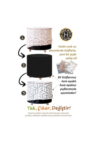 Yıkanabilir Puf Tabure Kılıfı Tak-çıkar-değiştir-yenile Orta Sehpa Kılıfı By Motif Gri Diğer