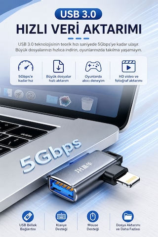 2si 1 Arada Usb 3.0 Otg Dönüştürücü, Type-c Ve Lightning Uyumlu Adaptör, 5gbps Veri Aktarımı, Usb Bellek Klavye Mouse Gamepad Telefon Tablet Bağlantısı S370