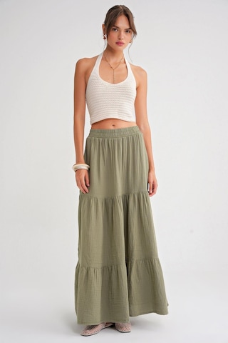 4567 Kadın Fırfırlı Uzun Müslin Etek Çağla Çağla Yeşili