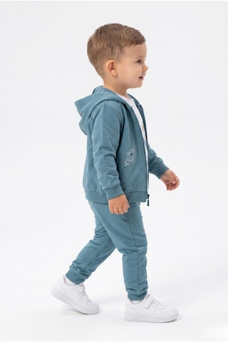 Toontoy Kids Toontoy Erkek Çocuk 3'lü Eşofman Takımı Uzun Kollu Bisiklet Yaka Nakışlı T-shirt - Kapüşonlu Fermuarlı Hırka- Beli Paçası Lastikli Eşofman Altı 25045 Mavi