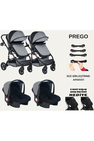 İkiz Yan Yana Ayrılıp Birleşebilen Travel Sistem Çift Yönlü Bebek Arabası Puset Birleştirme Aparatlı