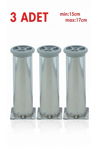 Ludıa Metal Ayarlanabilir 3 Adet Mobilya Ayağı Metal Tablalı 15cm Gri