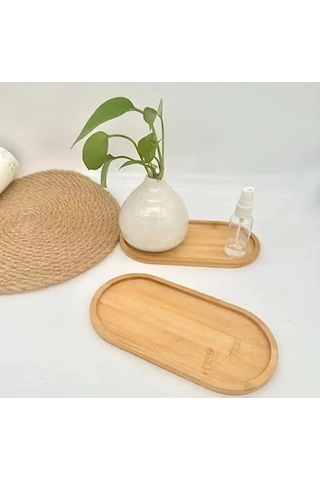 Smartizi Oval Doğal Bambu Sunum Tabağı - 23x12 Cm Yuvarlak Hatlı Düz Servis Tepsisi - Sushi, Tatlı Ve Kahve Sunuml