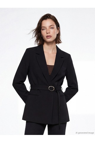 Lcw Vision Siyah Kemerli Krep Kadın Blazer Ceket