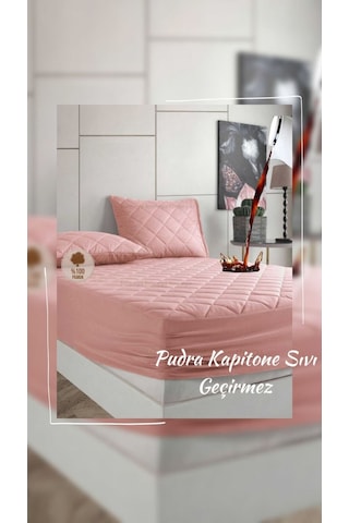 %100 Pamuk Set Renkli Alez Kapitone Sıvı Geçirmez Set - Pembe