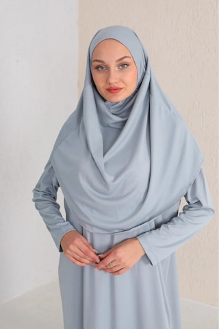 Tek Parça Namaz Elbisesi Gümüş Gri-21002 Gül Kurusu