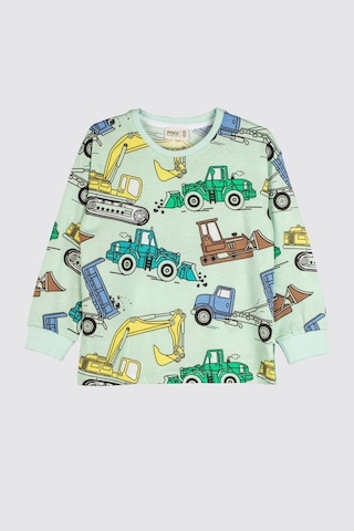 Zuzunga Ekskavatör Desenli %100 Pamuk Erkek Çocuk Pijama Takımı Mint