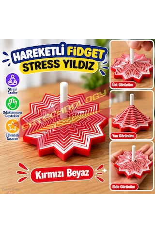 Hareketli Fidget Stress Yıldız Dönen Stres Oyuncağı, Dikkat Ve Odaklanma Oyuncağı Kırmızı-beyaz