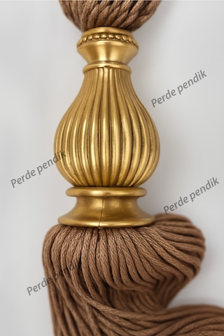 Modern Fon Perde Toplama Aparatı Koyu Krem Kornişe Takmalı Tavan Braçolu, Perde Aksesuarı 1 Adet Gold Kuka - Koyu Krem