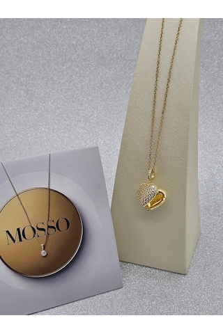 Açılır Kapaklı Kalpli Zirkon Taşlı Gold Renk Çelik Kolye Altın
