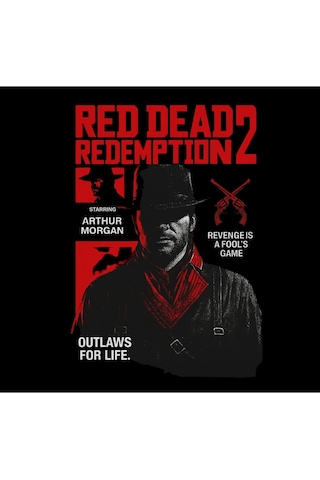 Red Dead Redemption 2 - Oyun Baskılı Unisex %100 Pamuk Kapüşonlu Siyah Sweatshirt Siyah