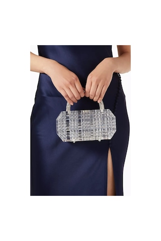 L Afshar Sierra Clear Clutch Şeffaf Akrilik & Kristal Saplı Sanatsal El Çantası Portföy Çanta Beyaz 242bat