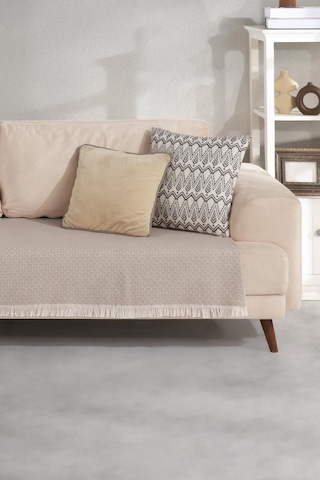 ZeynepTekstil Halfy Natural Pamuklu Koltuk Şalı Çekyat Örtüsü 100 x 210 Bej