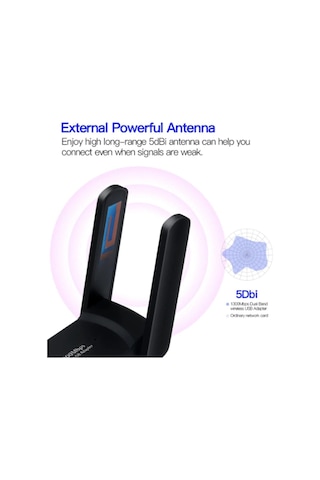 Ac1300 Mbps Usb 3.0 Adaptör Çift Bantlı Kablosuz Wifi Alıcı