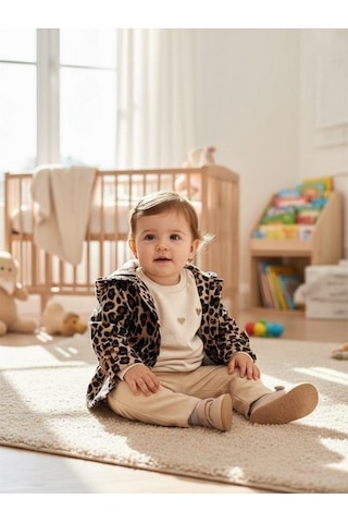 Zekids Kız Çocuk Leopar Desenli Ceketli 3'lü Takım-16376 Çok Renkli