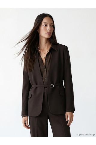 Lcw Studıo Kahverengi Beli Kemerli Kadın Blazer Ceket